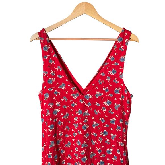 Red Ditsy Floral V-Neck Mini Sleeveless  Swing Dress Womens Size 10-12 - Picture 8 of 10